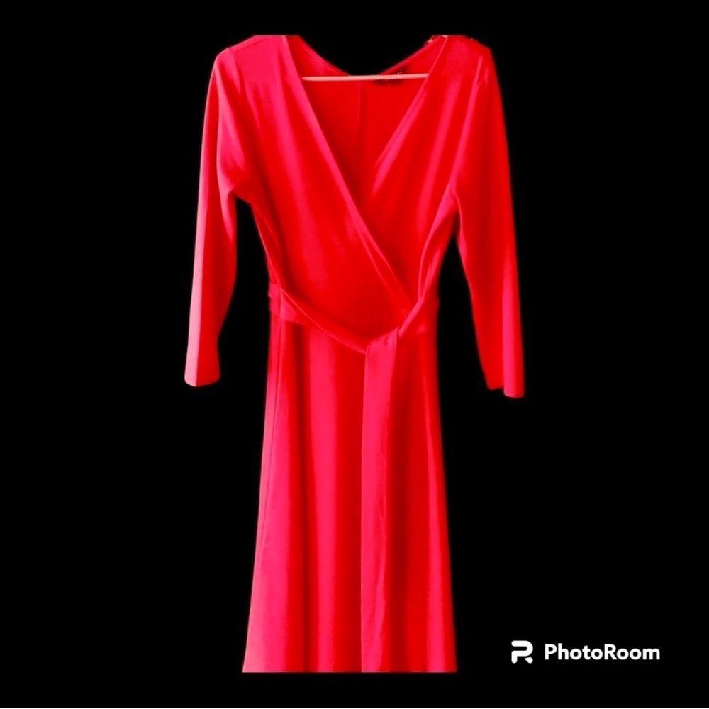 Lands' End Red Wrap Dress 3/4 Sleeve XS 2-4 Worn Once